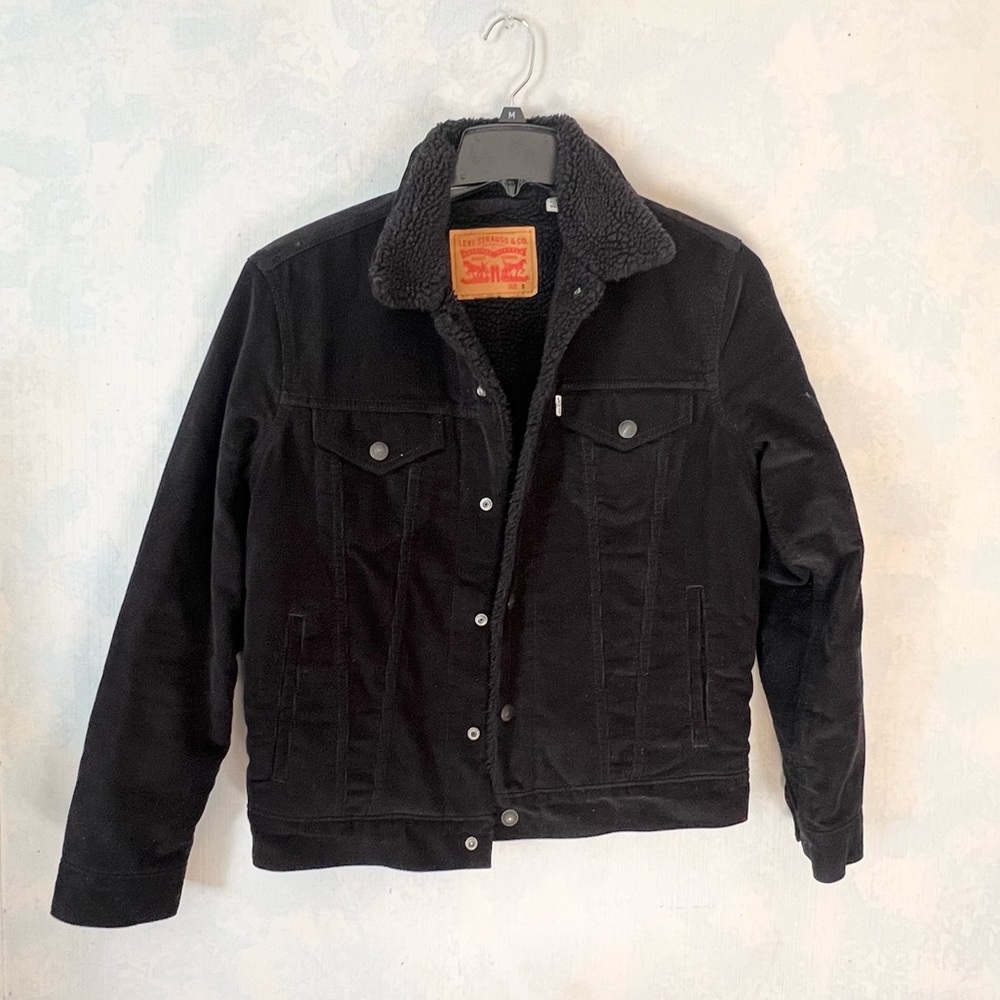 Mens Levis black Sherpa corduroy jacket Sz small